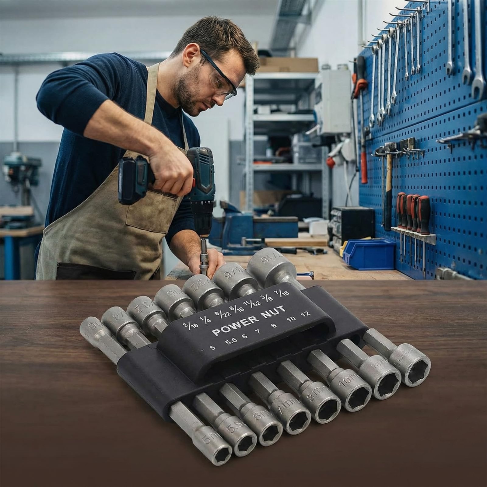 14 PCS Power Nut Driver Set for Impact Drill, Professional Metric & SAE Nut D...