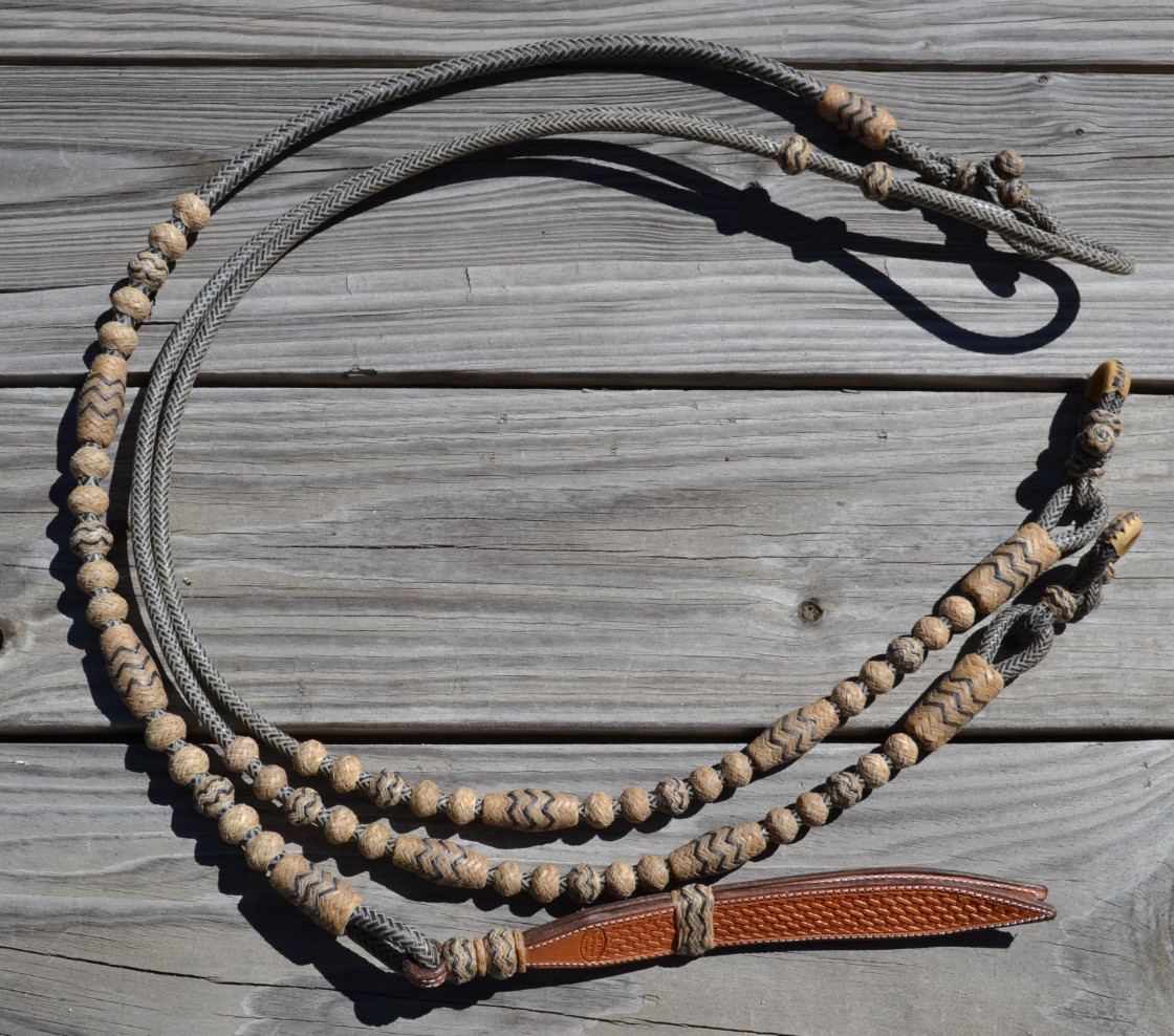 Jose Ortiz 12 plt Black Beveled / Dark Natural Rawhide Romel Reins - OK 52"/104"