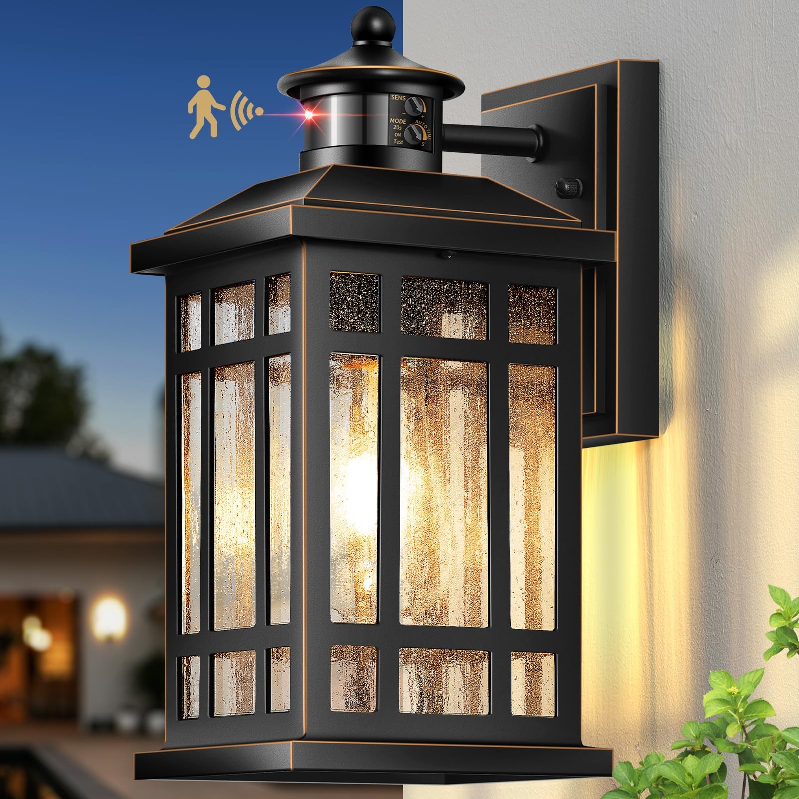 Distance-Adjustable Outdoor Lights for Motion Sensor-1 Pack, Black(Gold Trim)