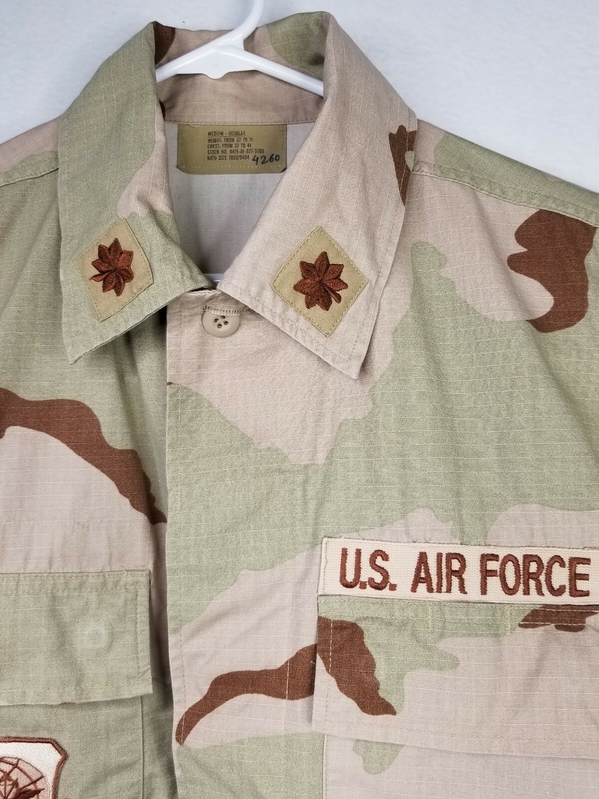 USAF Air Force Desert Camouflage Jacket USCENTAF Patch "chocolate chip" Medium