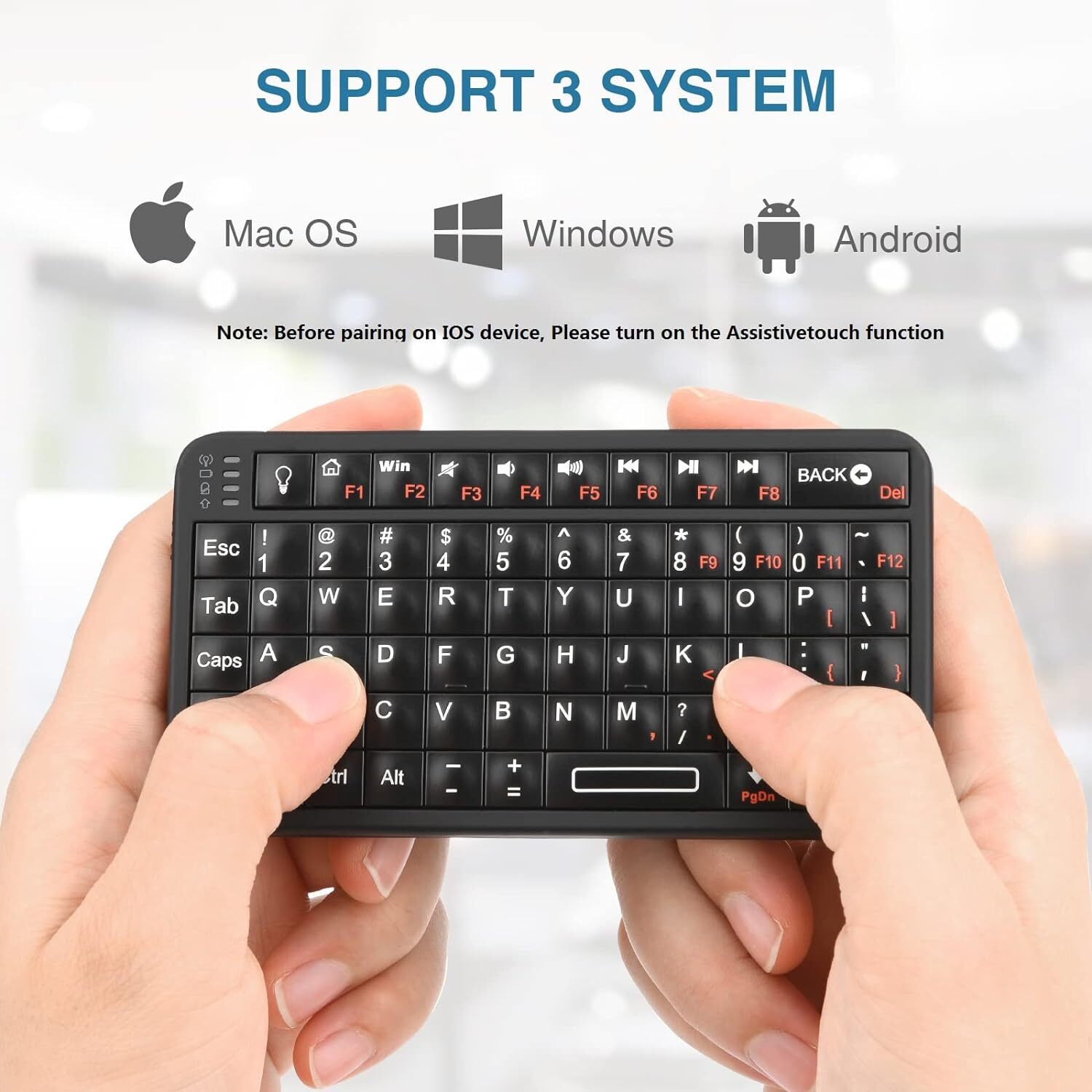 Mini Bluetooth Keyboard Wireless Qwerty 66 Keys Backlit Rechargeable Portable