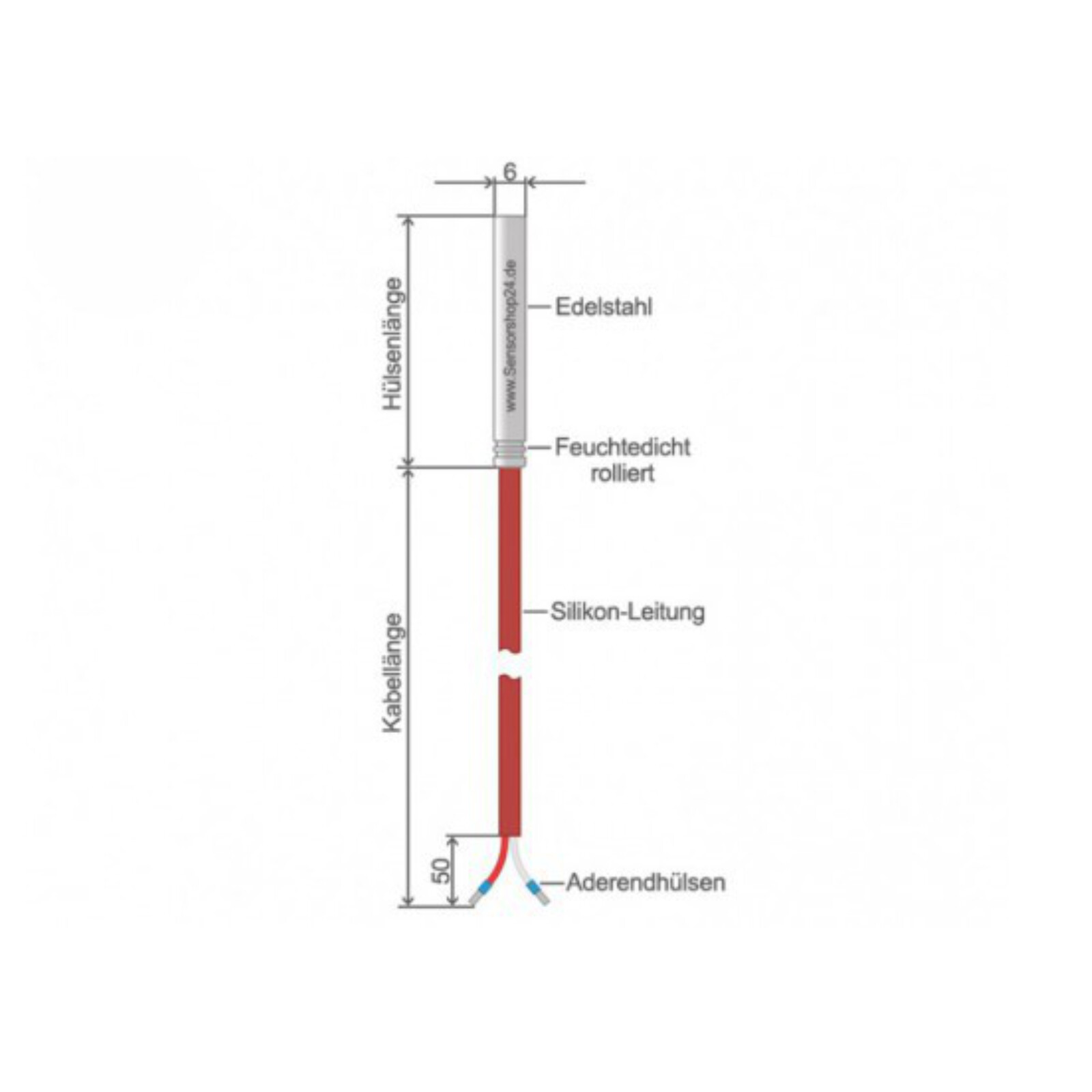 PT1000 / PT 1000 Temperaturfühler Temperatursensor Widerstandsthermometer +250°C