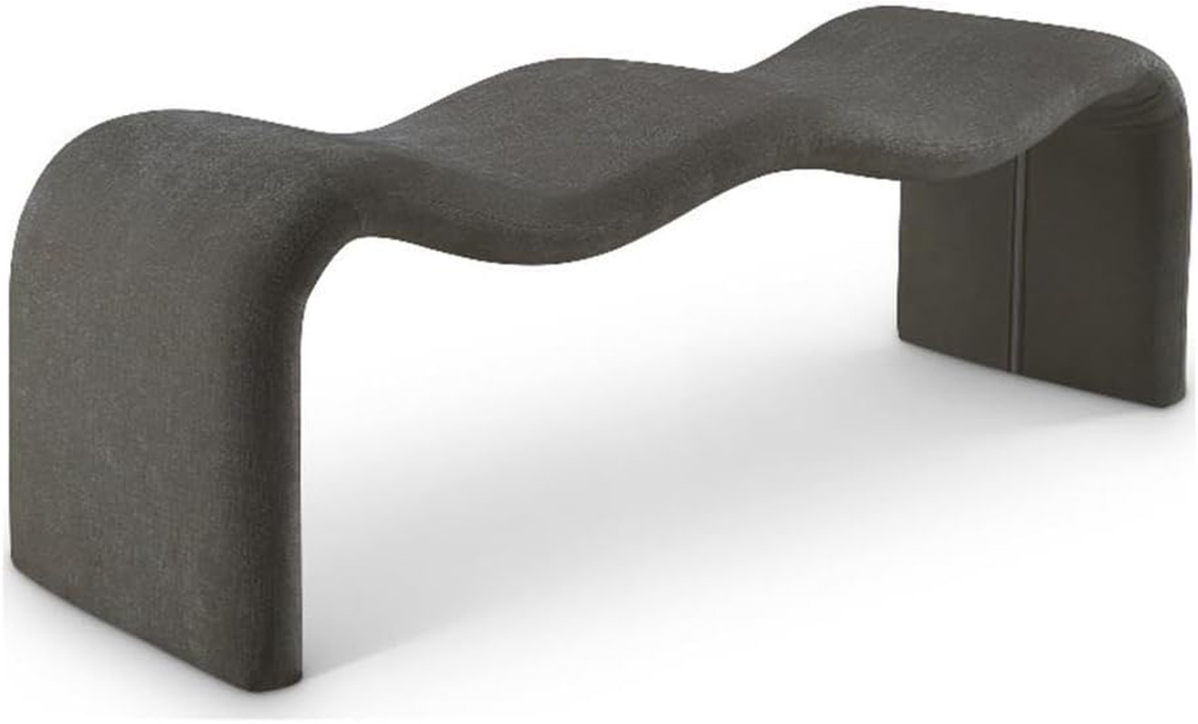 Stylish Grey Chenille Bench with Sturdy Iron Frame - 56.5" Wide