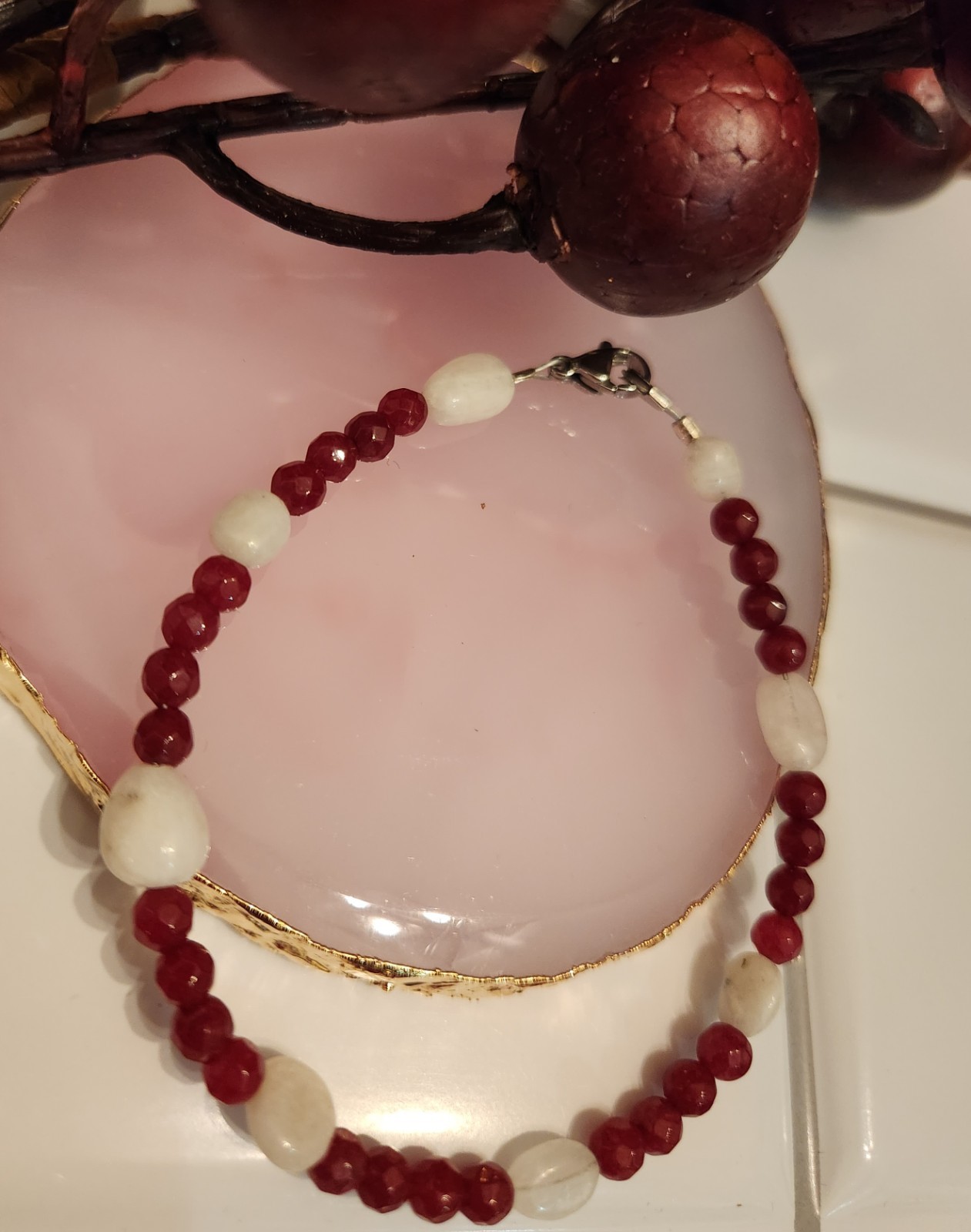 Handmade Artisan Ruby Red Gemstone And Genuine Moonstone Bracelets. #277 #296