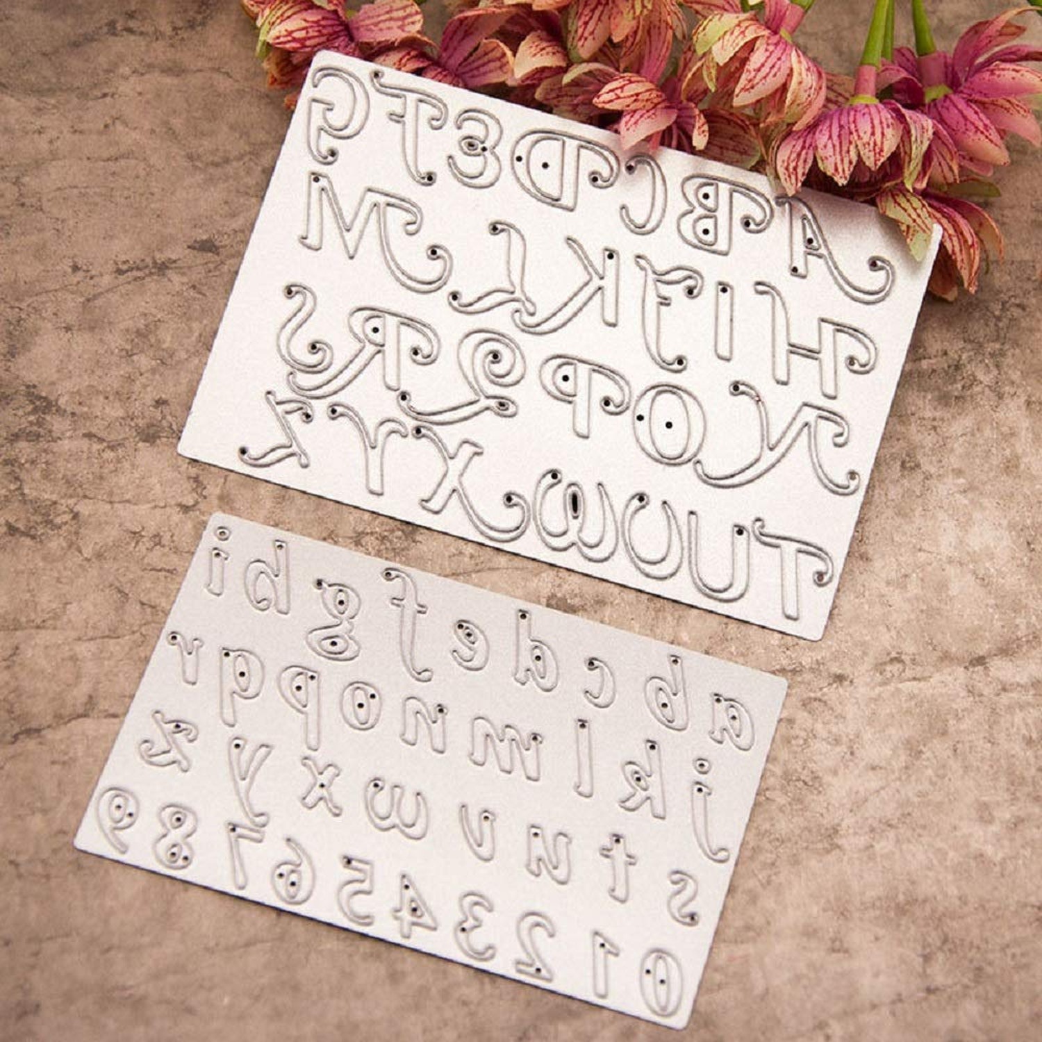 2pcs Dies Cut A-Z Alphabets Capital Upper/Lower Case Letters Numbers Metal Cu...