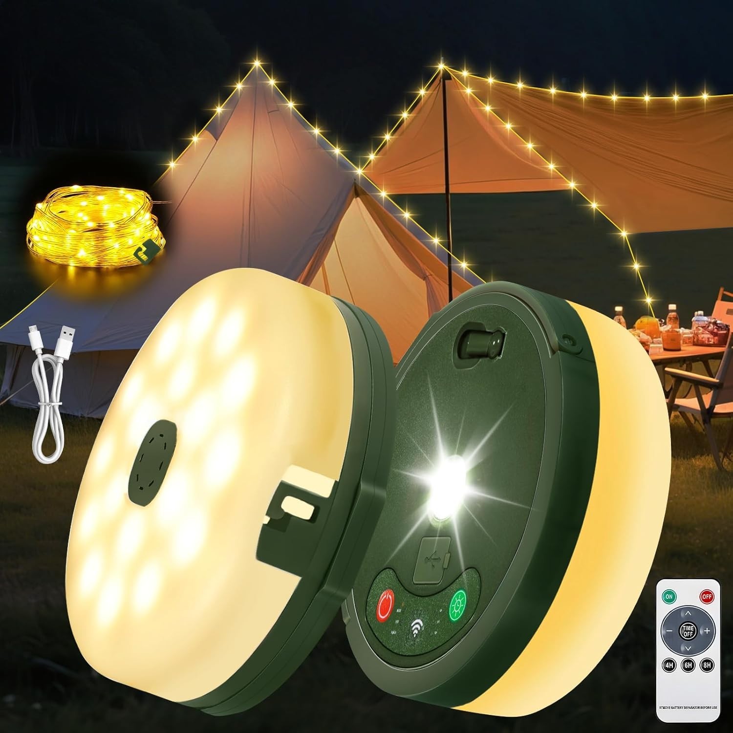 Versatile Waterproof Camping Light String - USB Rechargeable & Remote Operated