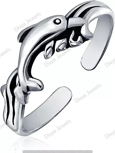 Nautical Dolphin Adjustable Fancy Toe Ring For Women's Real 925 Sterling Silver