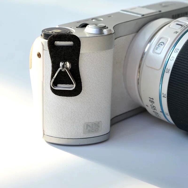 Camera Strap Metal Ring Lug Triangle Hook w/Leather Cover