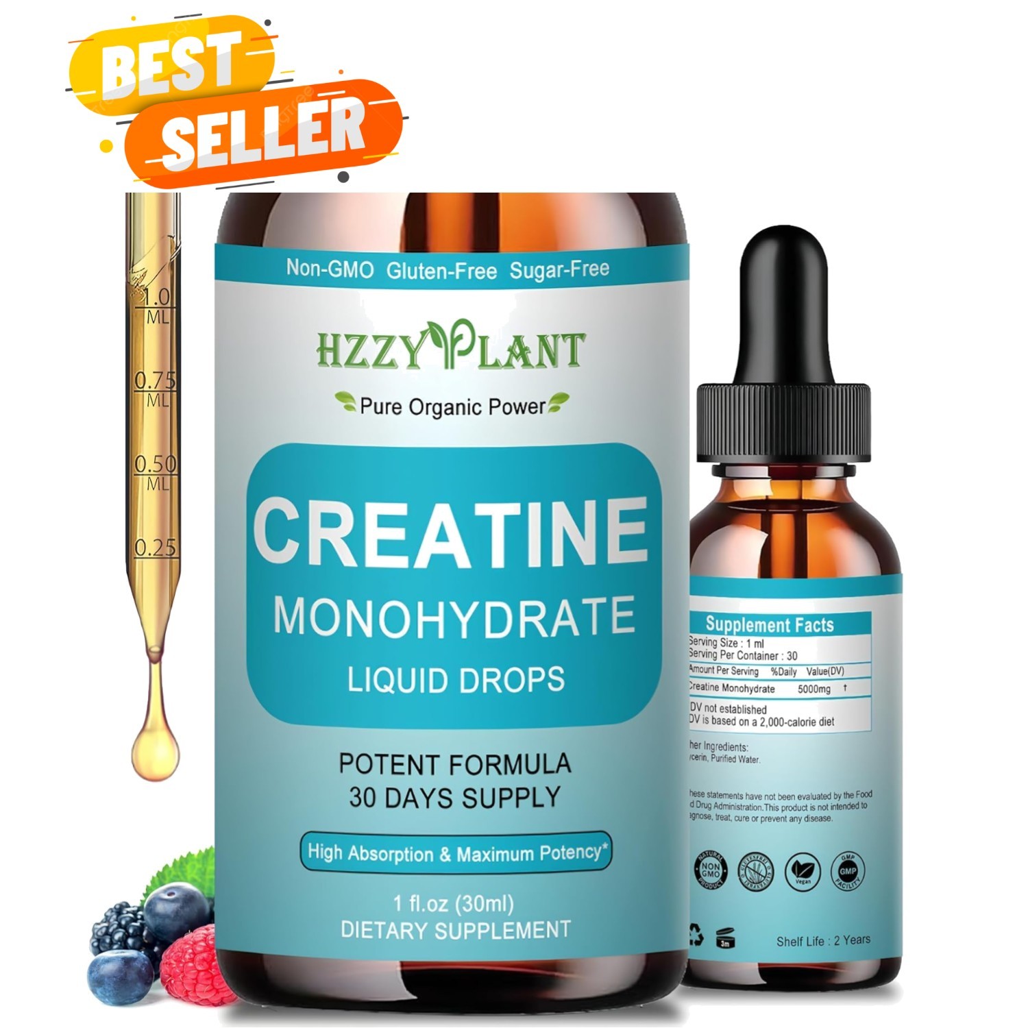Creatine Liquid Drops 5000mg - 98% High Absorption for Energy & Strength