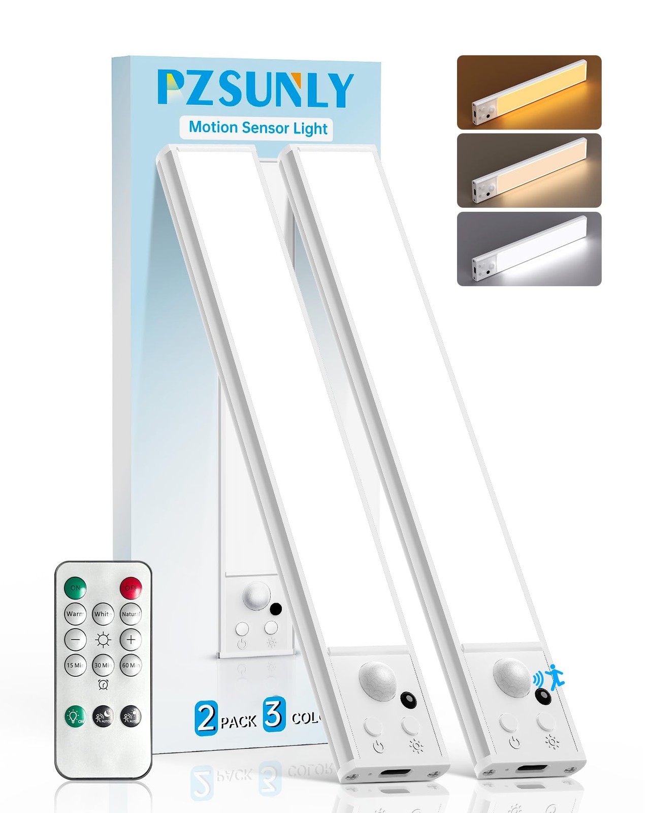 PZSUNLY Under Cabinet Lighting Wireless,Rechargeable White - 8inch - 2 Pack