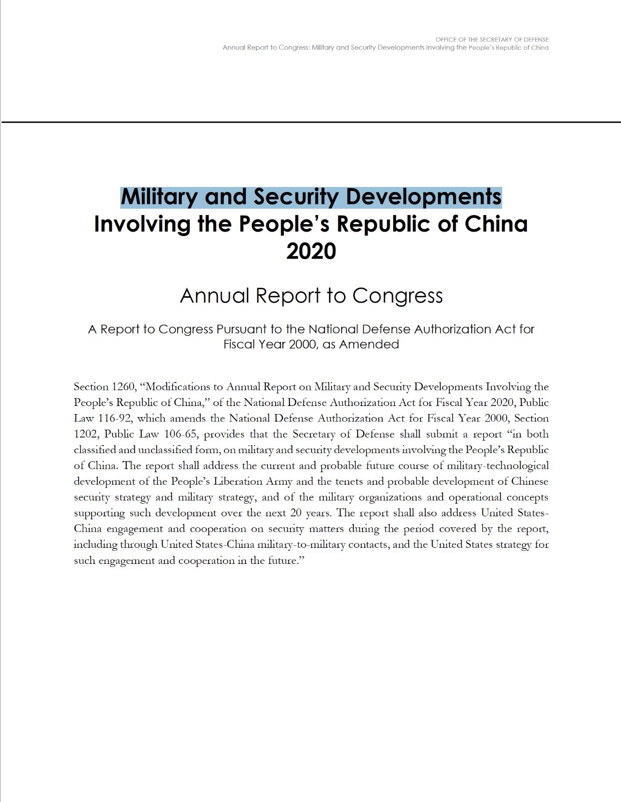 200 Page 2020 CHINA - Military & Security Developments Report To Congress on CD