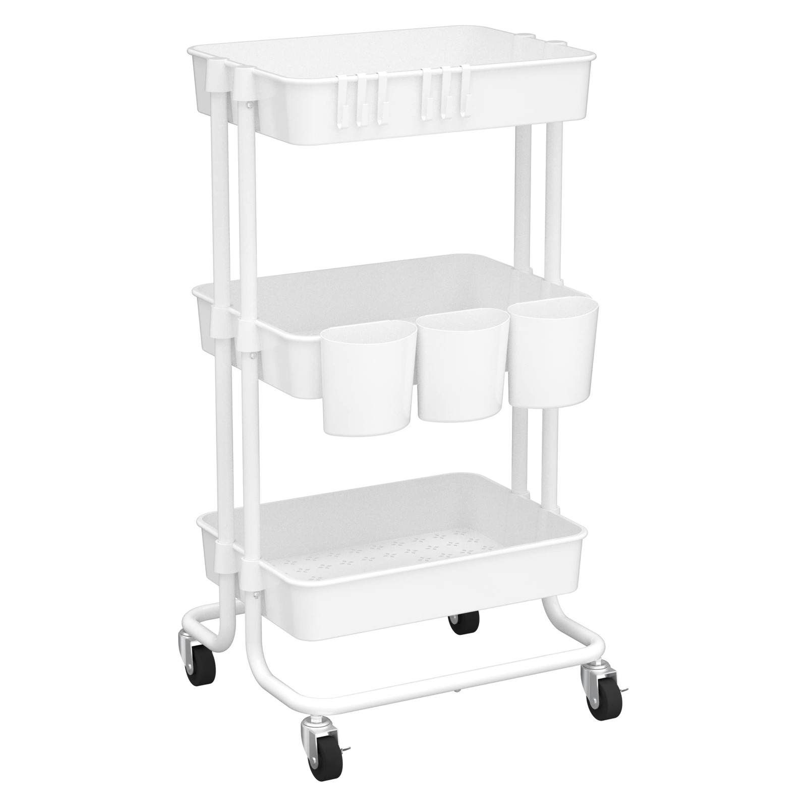 3 Tier Rolling Storage Organizer Mobile Utility Cart with Baskets Wheels White