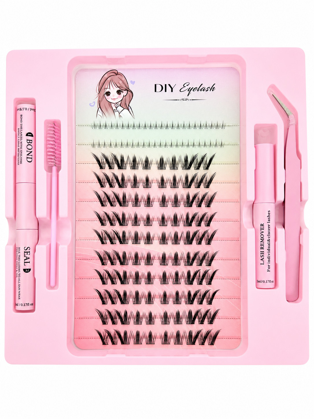 Fox Eye False Lash Clusters Kit DIY Bond Seal Remover Tweezers Included