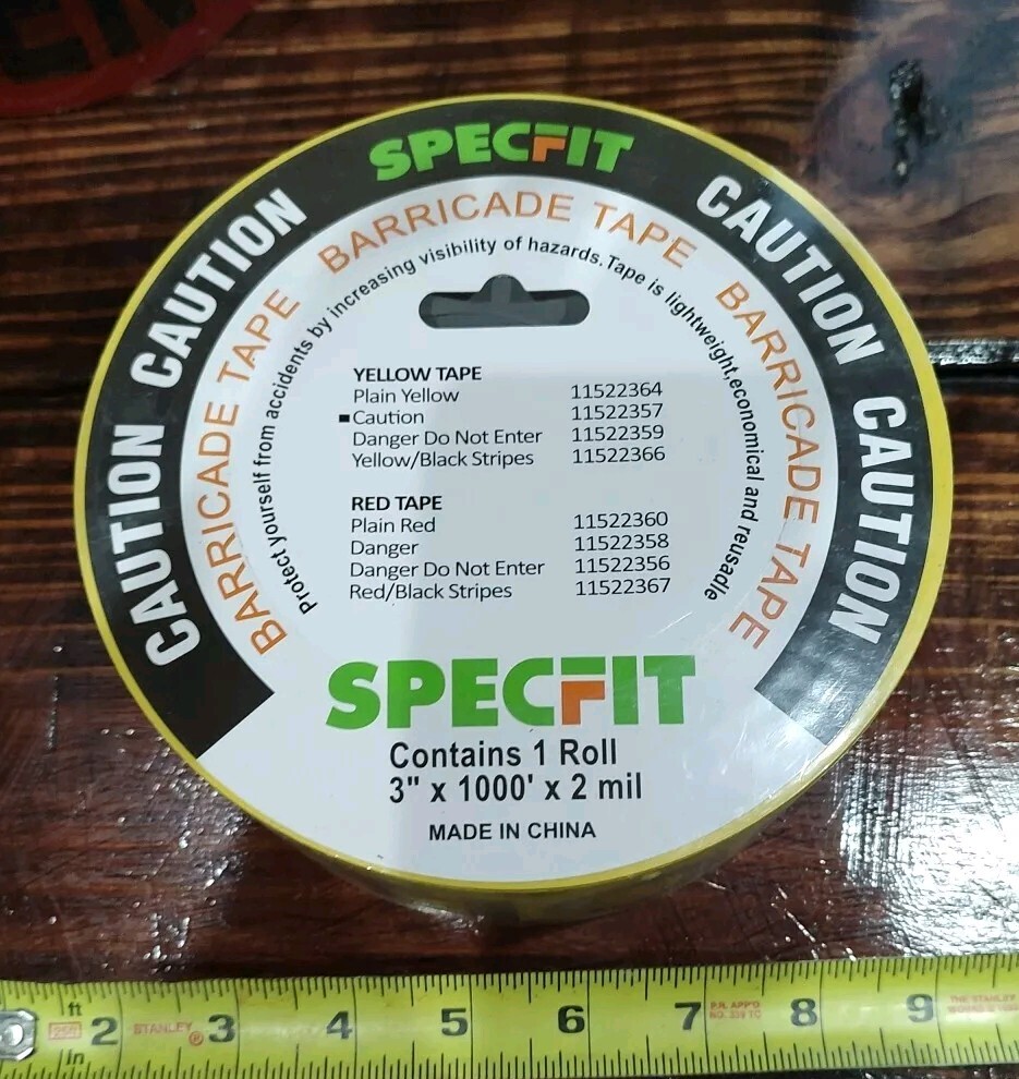 NEW SPECFIT 11522357 YELLOW VINYL CAUTION BARRICADE SAFETY TAPE 3" X 1000' ROLL