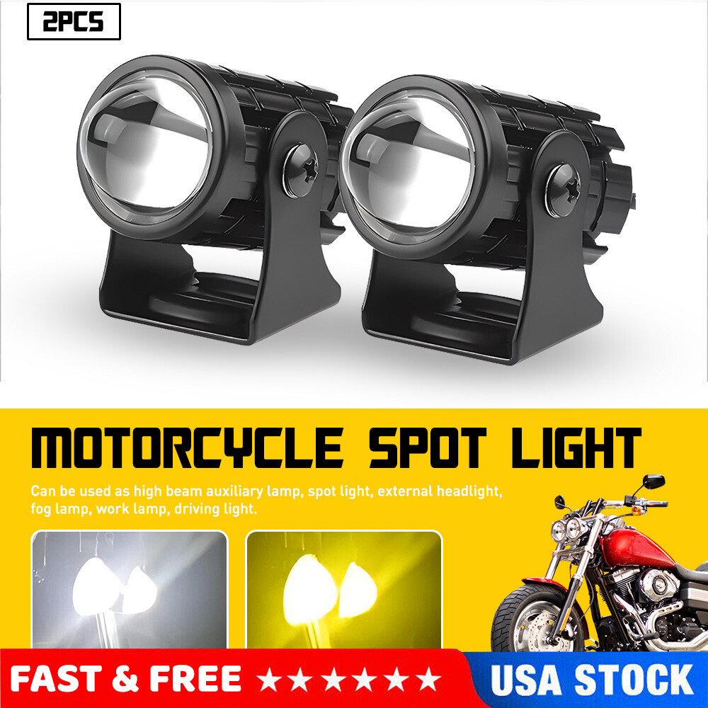 2x LED Motorcycle Spot Light Headlight Driving Fog Auxiliary Lamp Yellow White