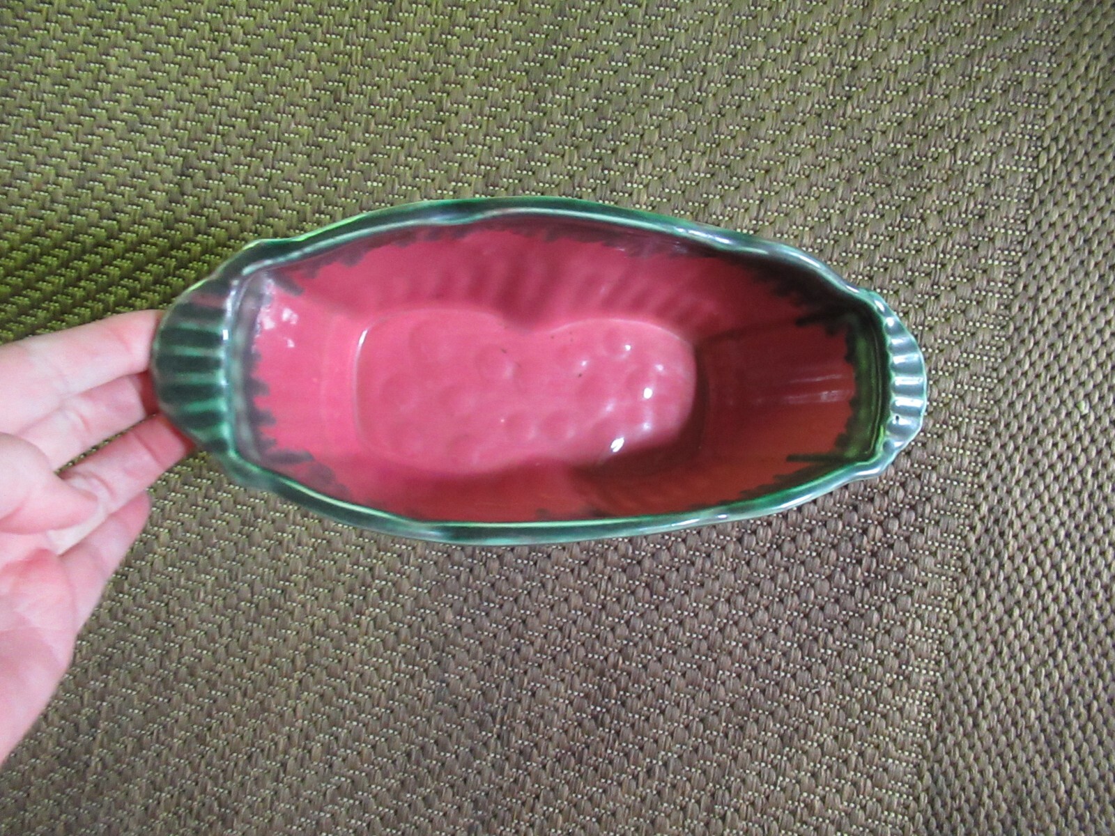 Vintage RRPCO Roseville 388-12 Rectangle Pink Green Dripping Glaze Planter