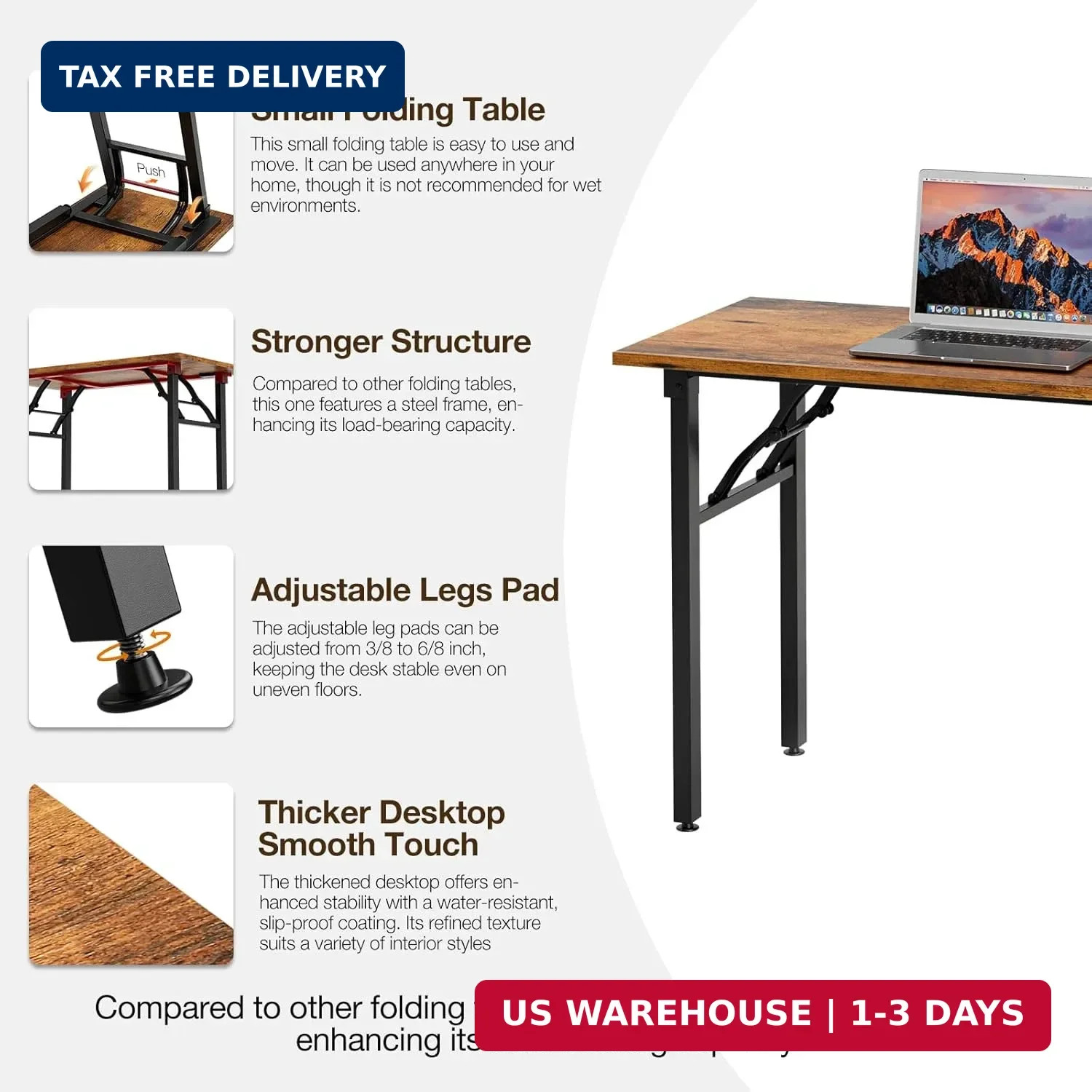 Small Computer Desk Folding Table - 35.8" Foldable Office Desk, No Assembly