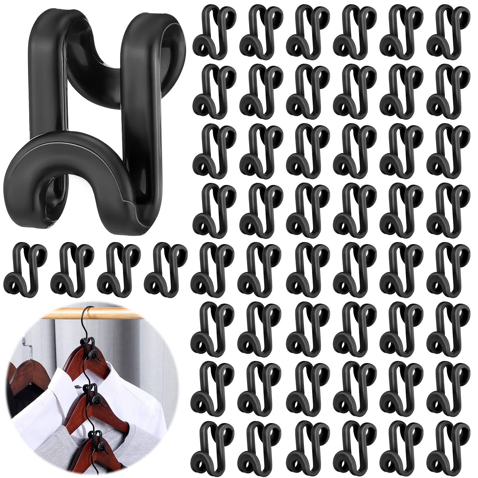 Unittype 100 Pcs Black Plastic Heavy Duty Clothes Hanger Connector Hooks, Space