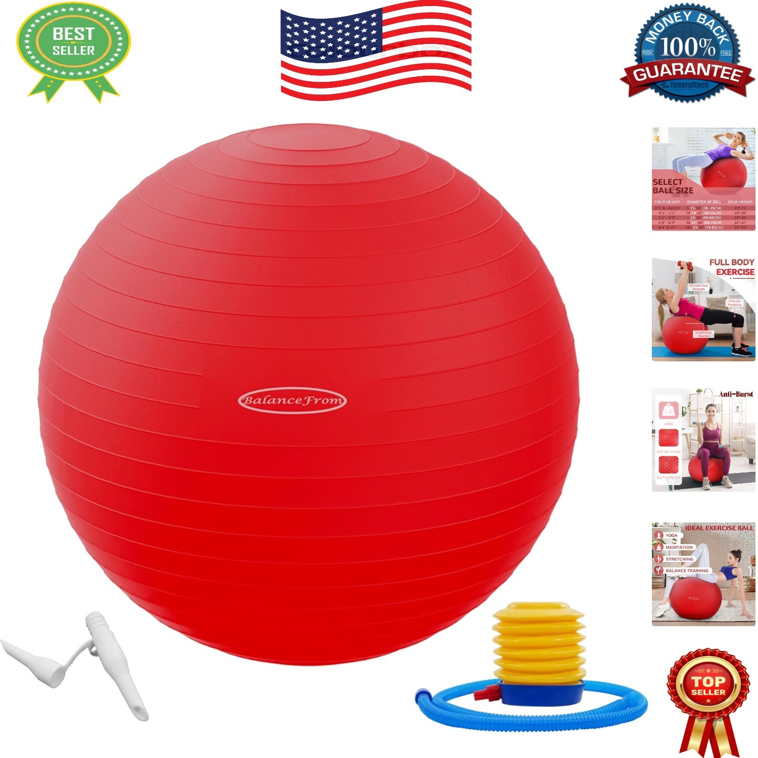 Molded Composite Anti-Burst Fitness Ball, Multiple Sizes & Colors Available