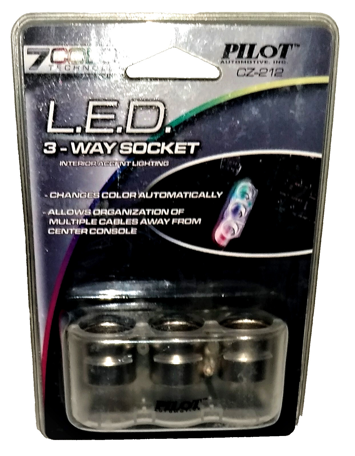 Pilot CZ-212 3 Way 12V Socket (3 L.E.D. OUTLETS) - Changes 7 Colors - New