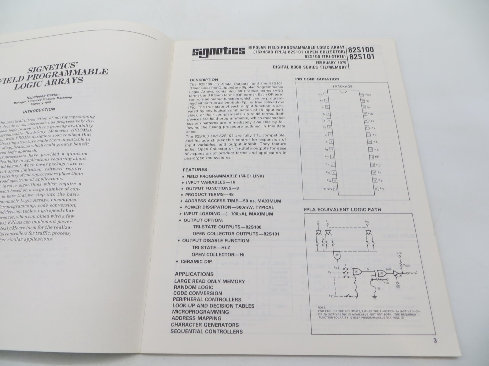 Signetics Field Programmable Logic Arrays 1976 Databook Tech Manual vintage vtg