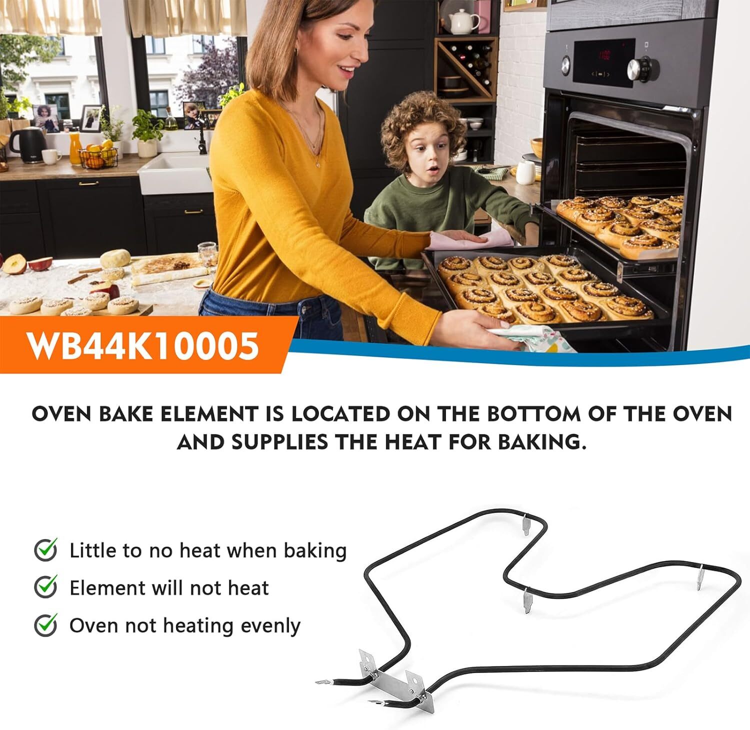 Self Clean Range Oven Bake Unit Lower Heating Element WB44K10005 for GE