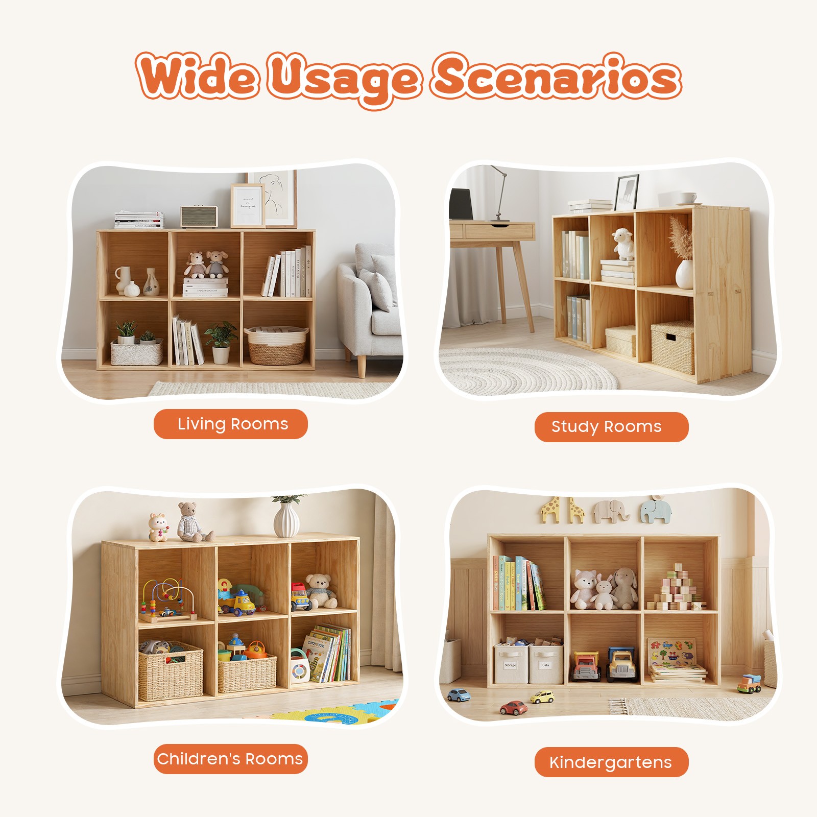 Solid Wood Bookcase with 6 Cubes - Stylish Storage & Elegant Design