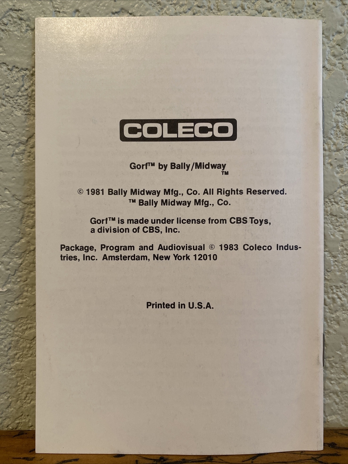 Coleco Vision Gorf Instruction Manual Only EXCELLENT CONDITION