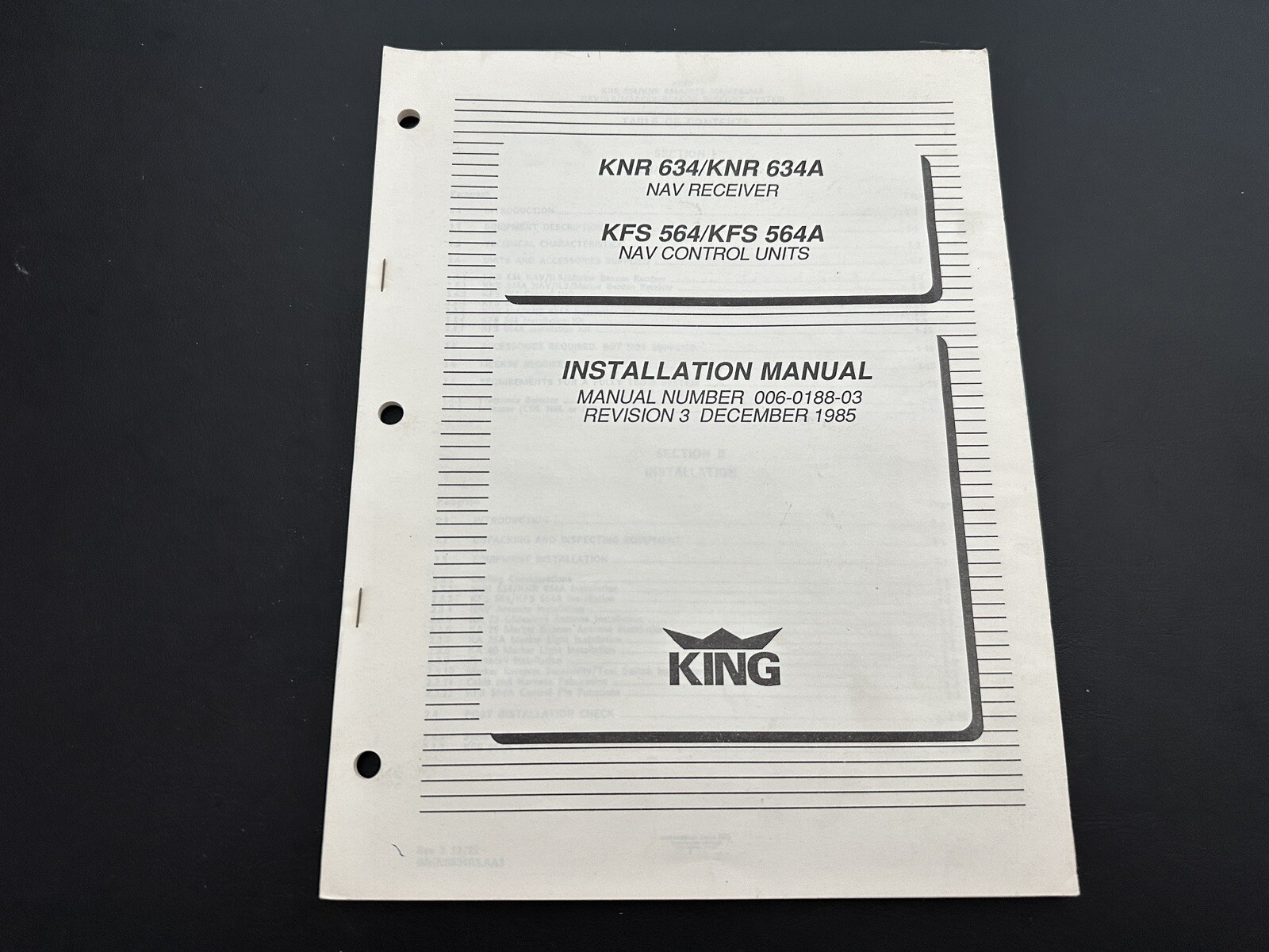 KNR 634/KNR 634A Nav Receiver/KFS 564/KFS 564A Nav Ctrl Units Install Manual