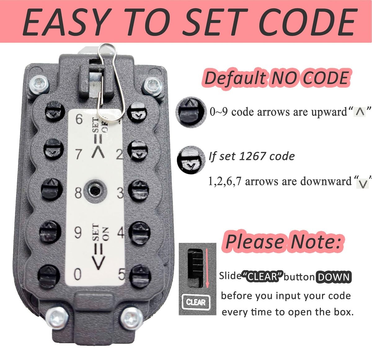 2 PCS Key Lock Box Wall Mount 10 Digits Push Button Code Home Security Safe