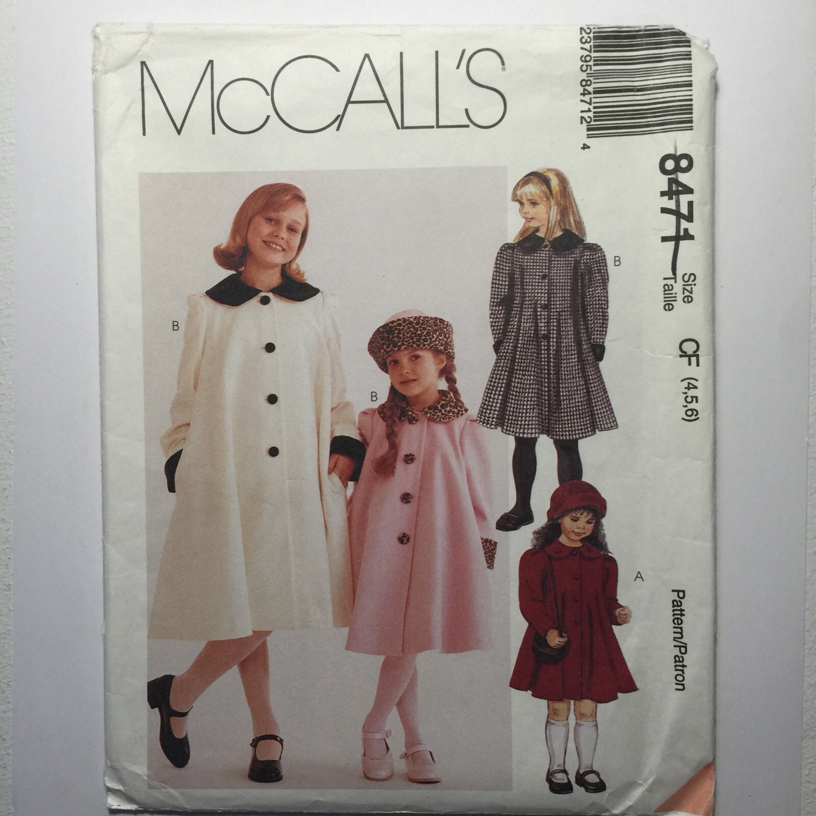 McCalls Pattern 8471 Girls sz CF 4 5 6 Lined Coat and Hat in Two Sizes Uncut