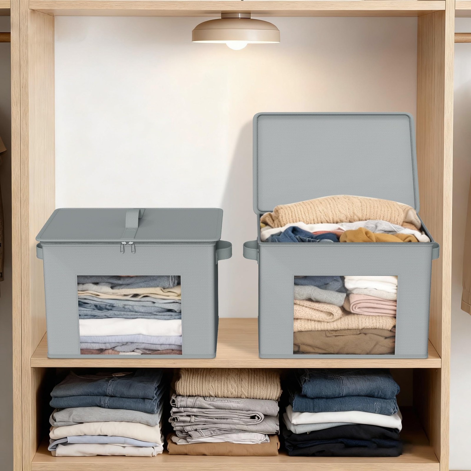 Fabric Storage Bins Stackable Closet Organizer Light Grey 17x12x12 In 4 PCS