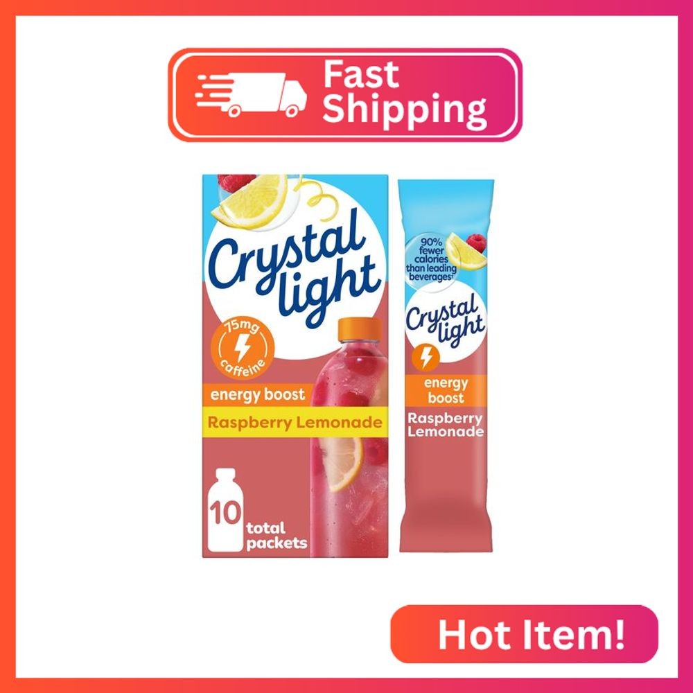 Crystal Light Raspberry Lemonade Energy Boost Drink Mix, 10 ct On-the-Go-Packets
