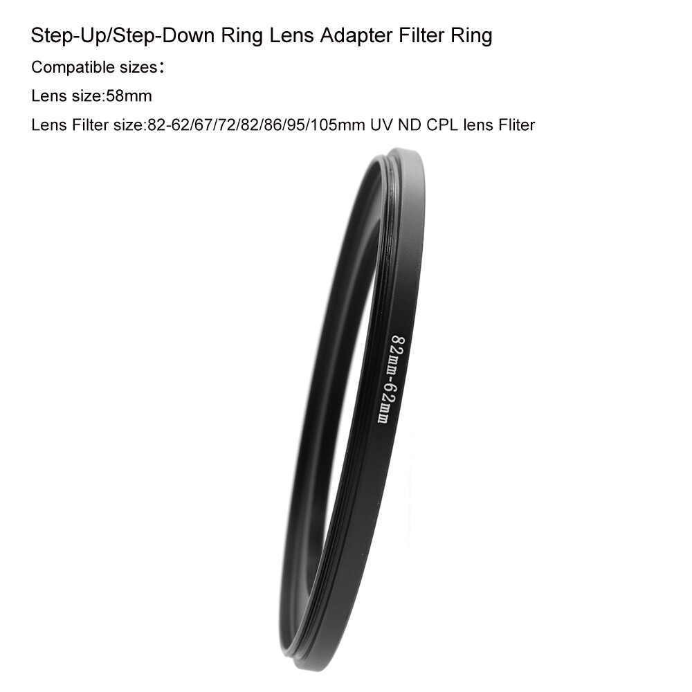 82-62/67/72/82/86/95/105mm Step-Up/Step-Down Ring 82mm Lens Adapter Filter Ring