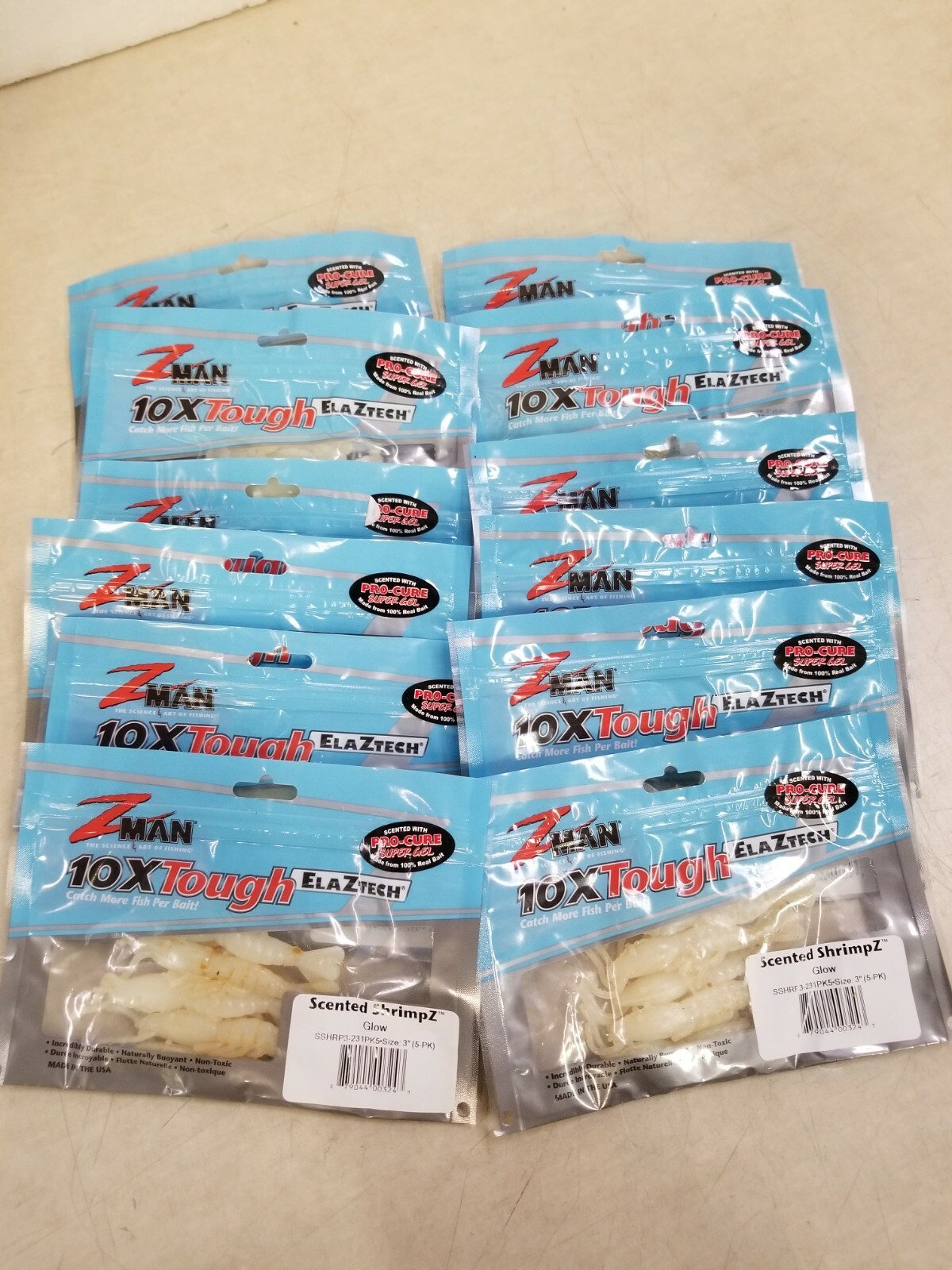 x12 - Z-Man SSHRP3-231PK5 Elaztech Scented Shrimpz Fishing Lure 3" Glow 5/Pack