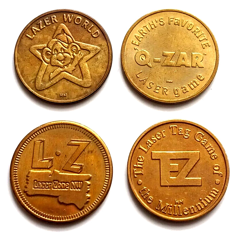 Laser Tag Arcade Token Lot Of 4 Laser World  Laser Zone Q-Zar Brass