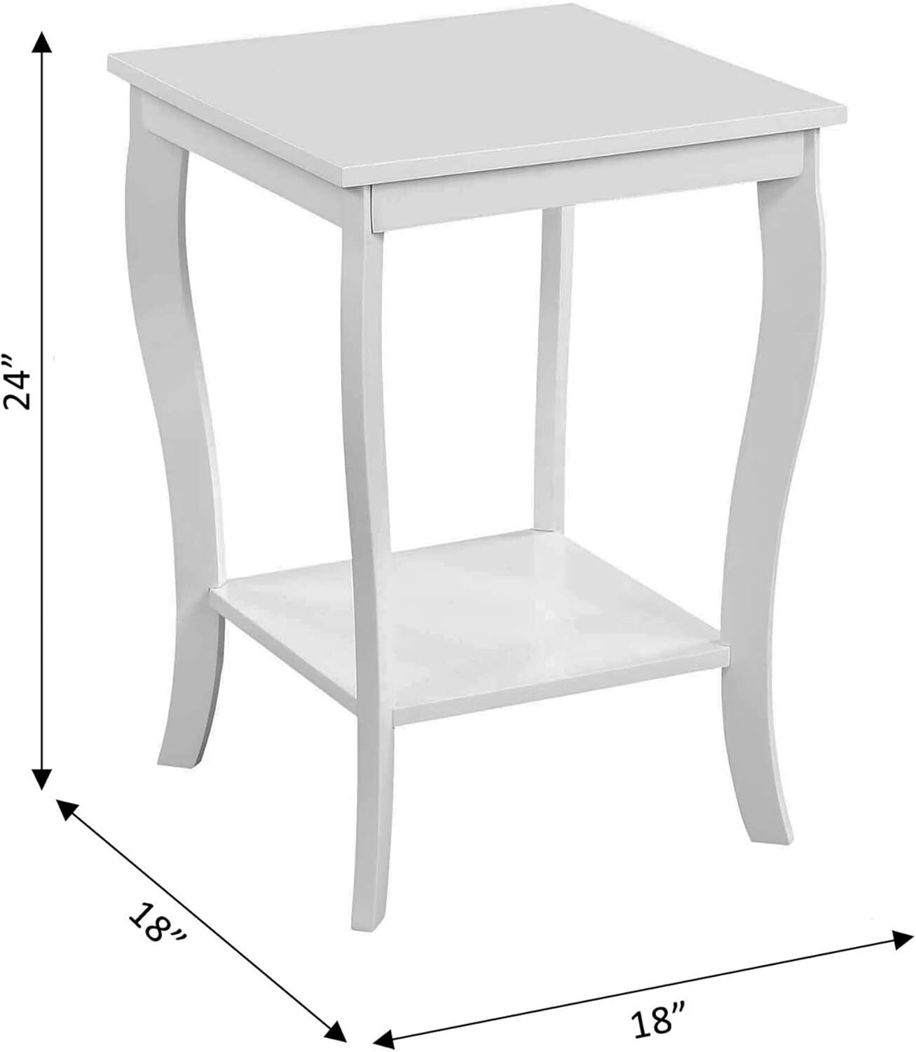 American Traditional Square Table with Shelf, White