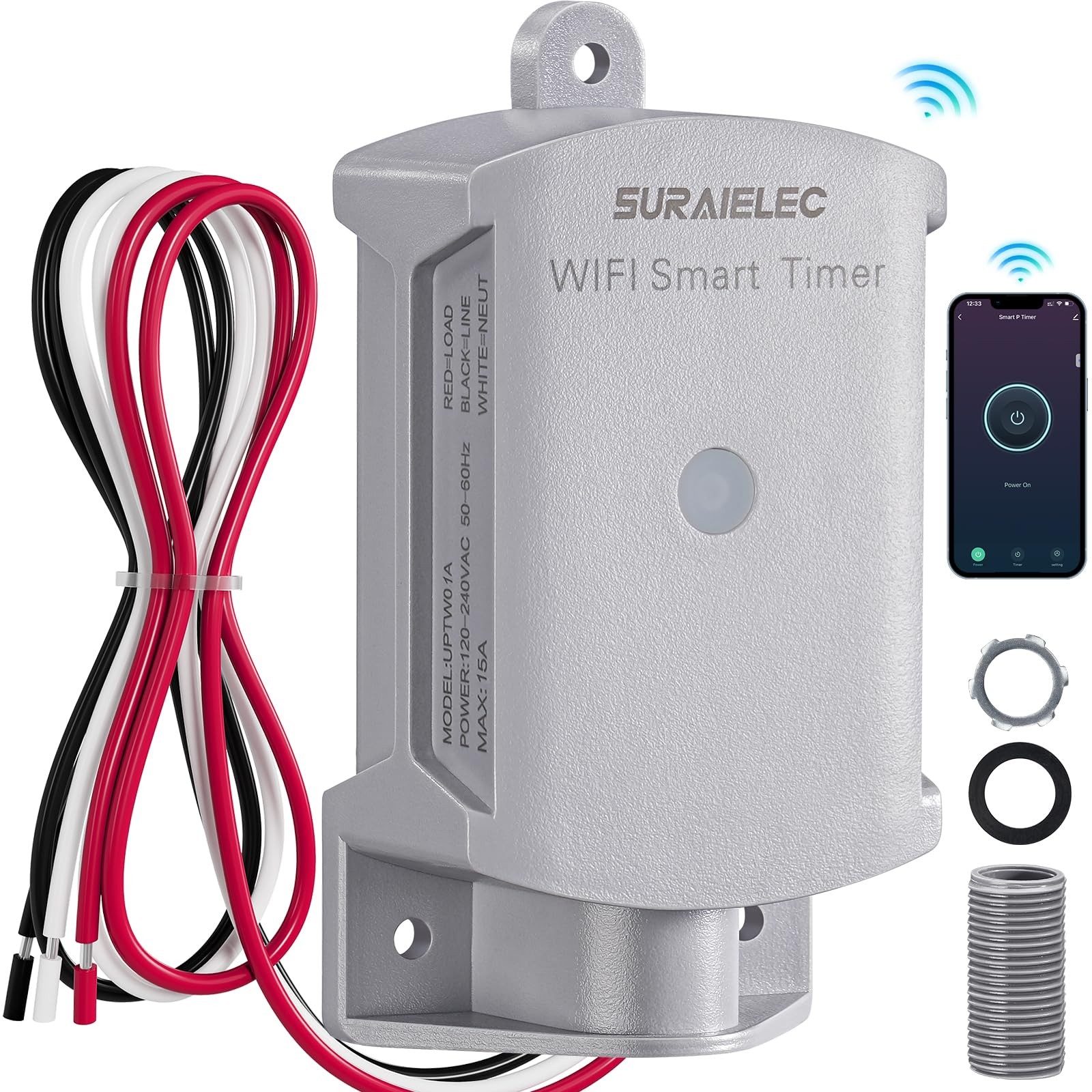 SURAIELEC 15 AMP WiFi Smart Timer Switch for Outdoor Electrical white, gray