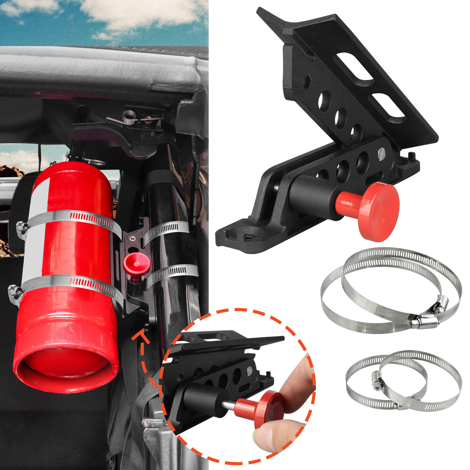 Universal Aluminum Roll Bar Mount Bottle Fire Extinguisher Holder Bracket Car