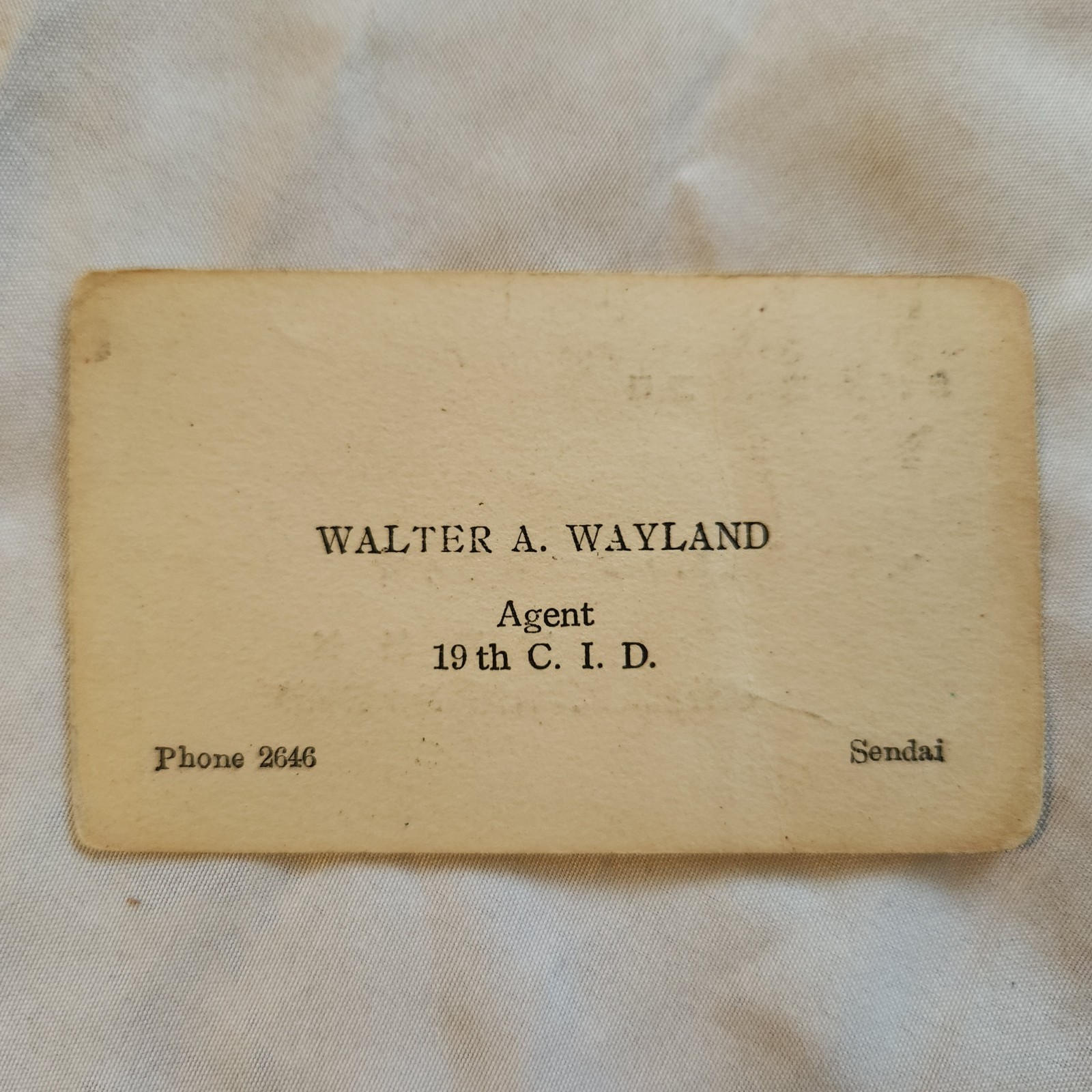 WWII Occupation Japan Business Card - 19th CID Agent Sendai - Bilingual SCAP