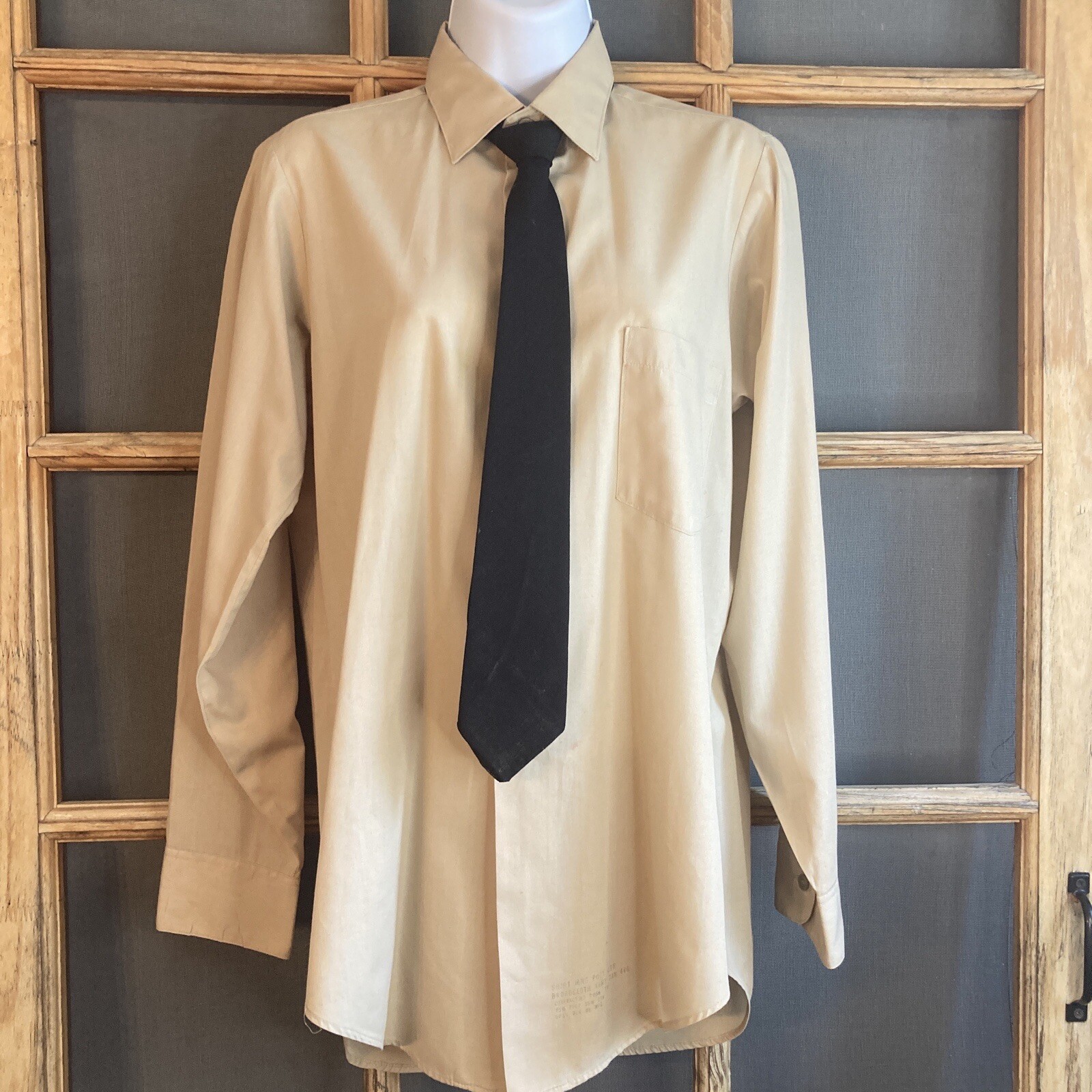 Vintage Military Service Womens LS Tan Shirt & Tie, Measures 14 x 32          #2