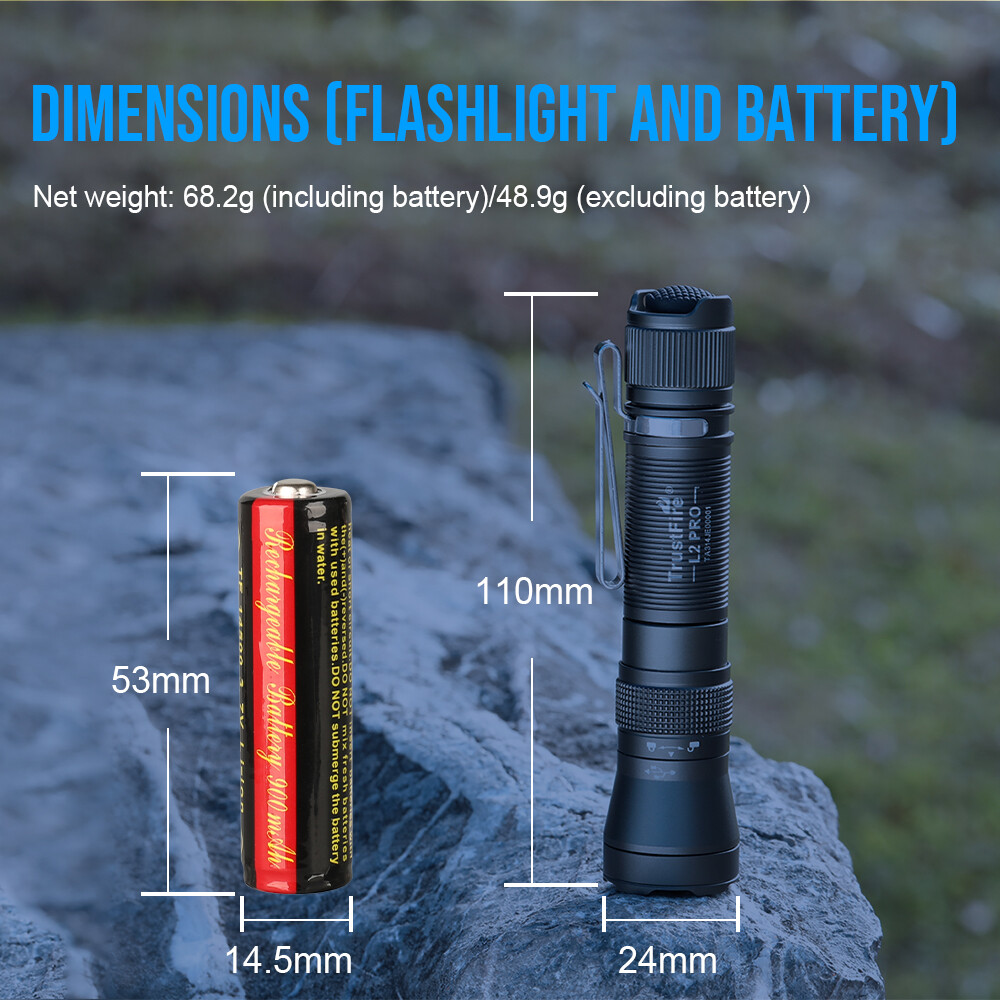 Trustfire L2PRO Tactical EDC Flashlight Rechargeable LED Torch Clip Flashlight