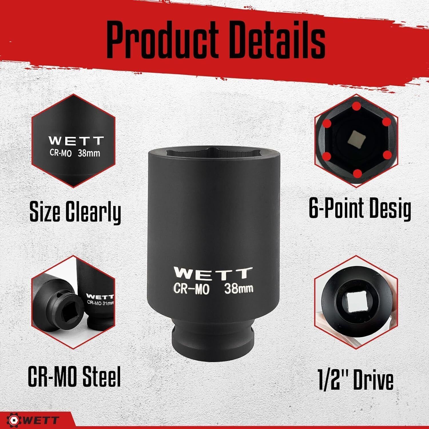 1/2" Drive Deep Impact Socket Set 9-PCS Spindle Axle Nut Metric 6 Point Sockets