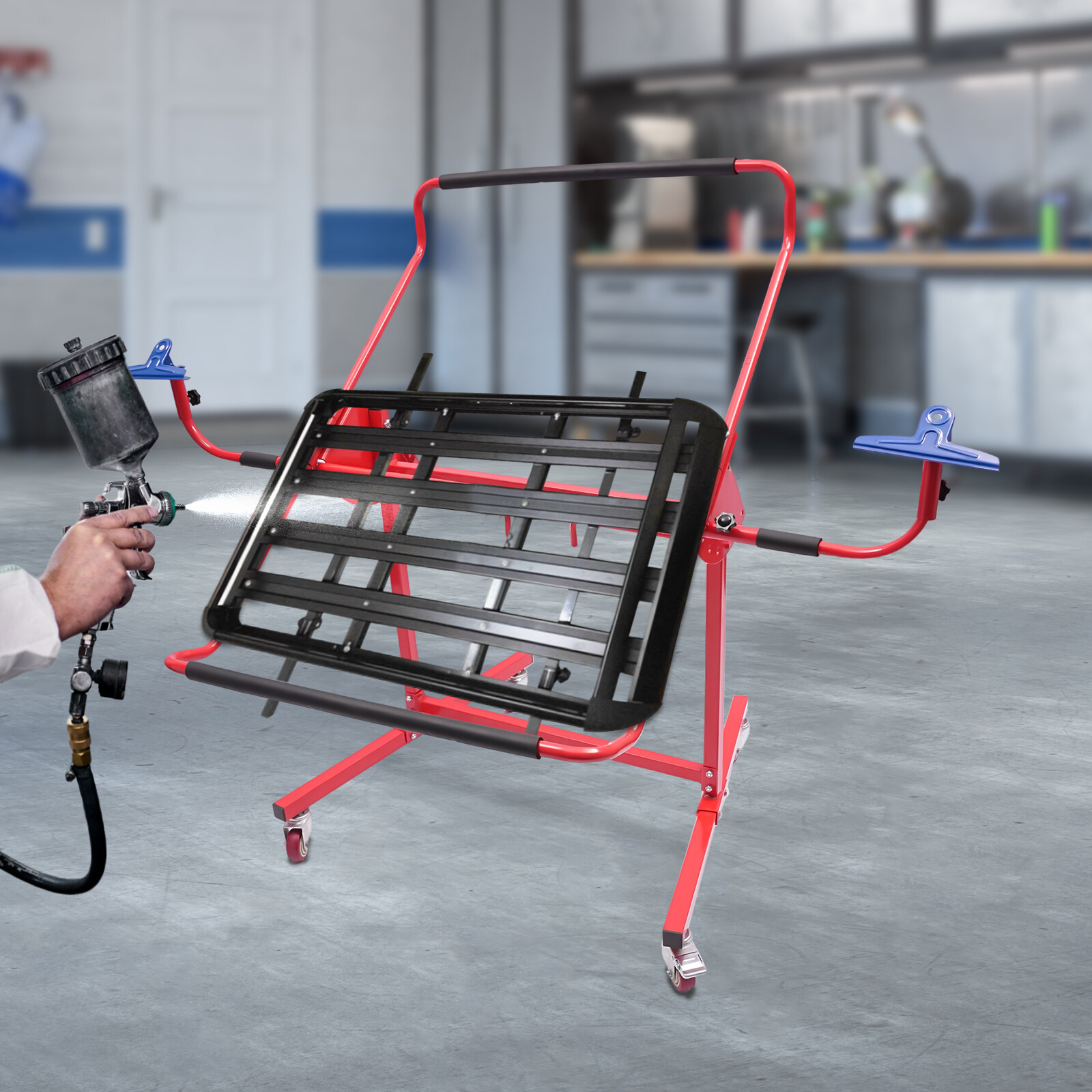Adjustable Bumper Repair Stand 53-78 In Rotatable Mobile Auto Body Red