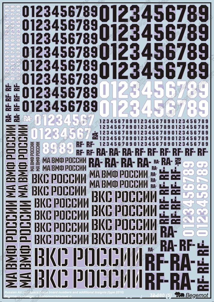 Begemot decal 1/72 Russian Air Force Numbers (type 2018)