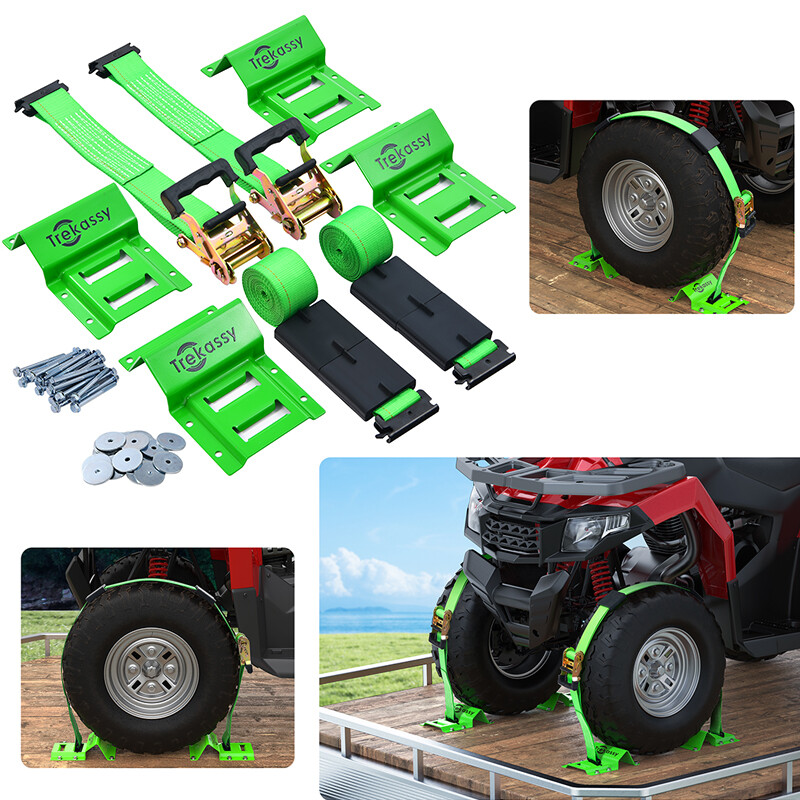 Wheel Chock Tie Down Kit Trailer Wheel Tie Down System for UTV ATV & Lawn Mower