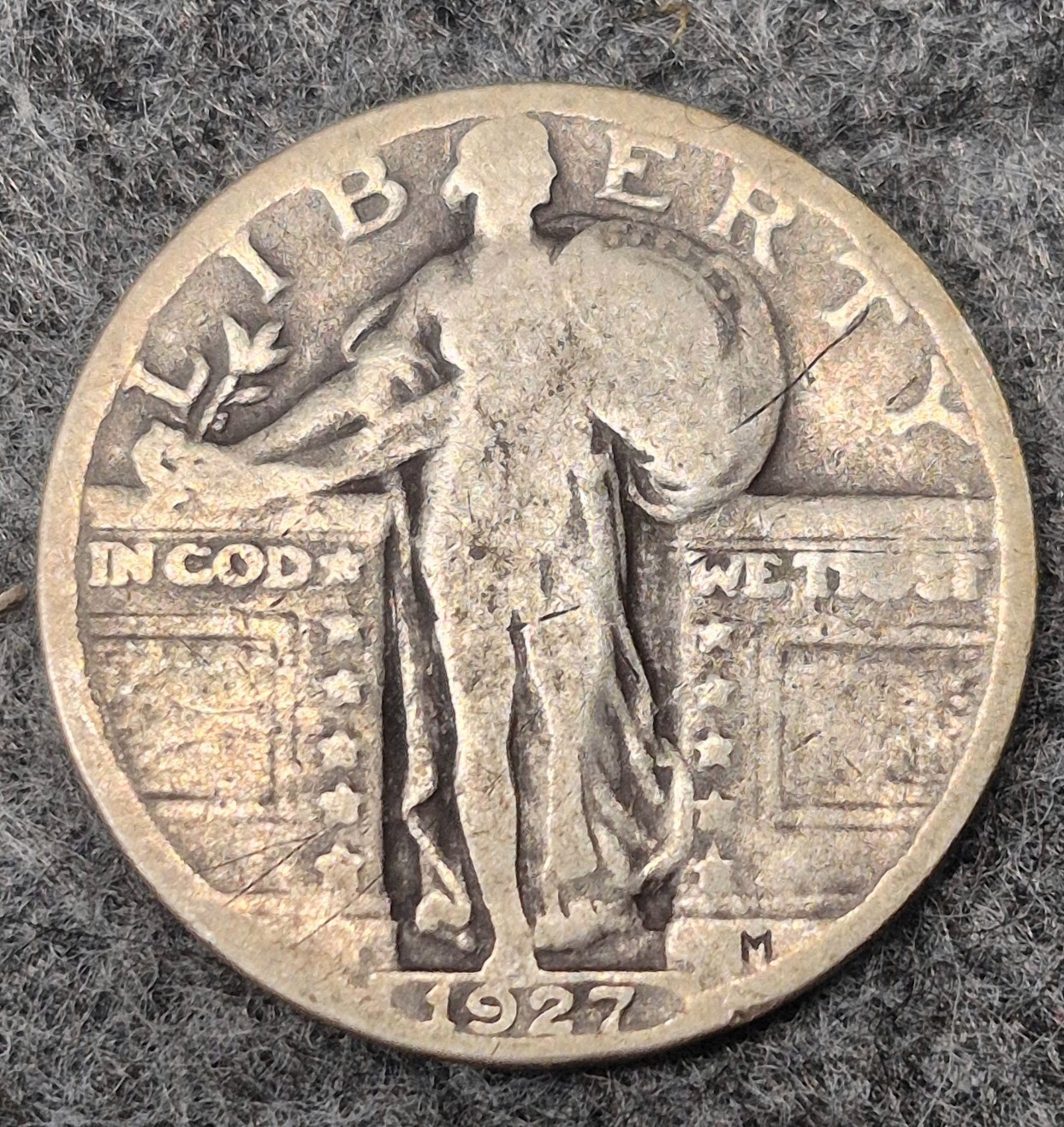 1927-P Standing Liberty Quarter 90% Silver VG Features Nice Toning Coin Shown