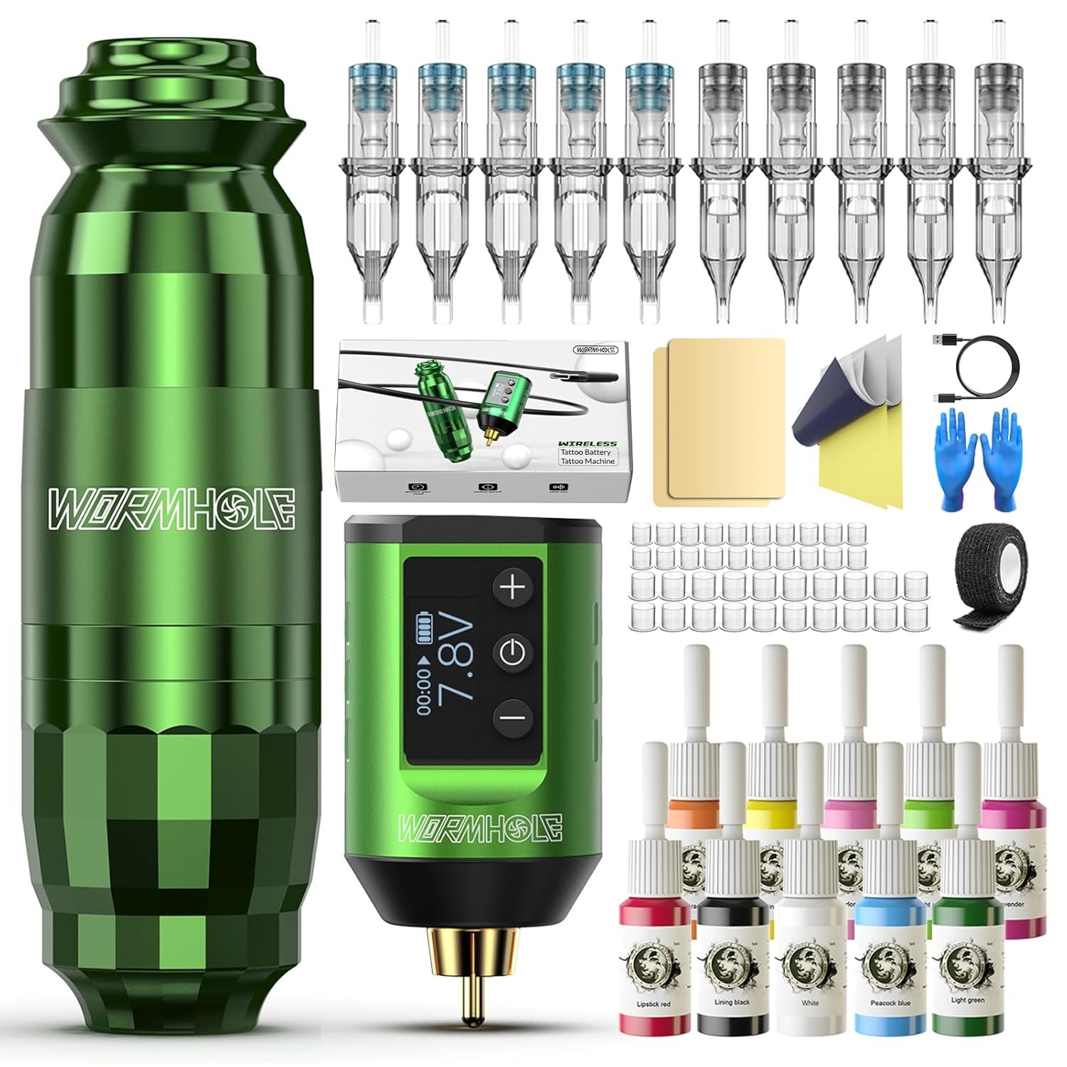Wormhole Tattoo WTK258 Wireless Gun Kit Professional Machine green