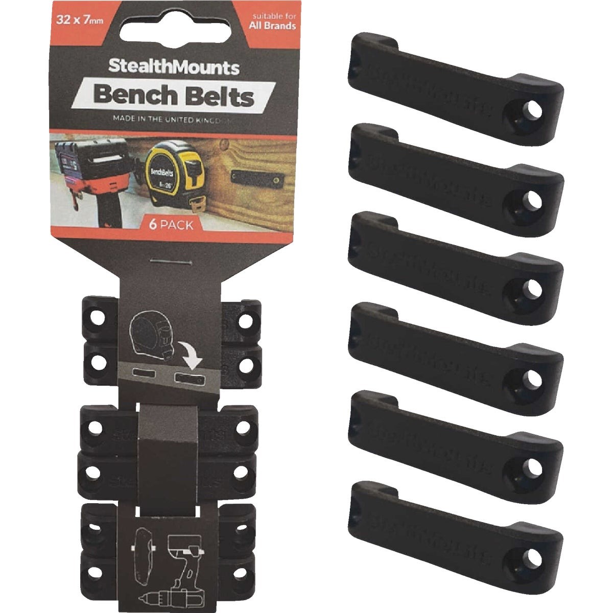 StealthMounts Bench Belts  Tool Hangers (6-Pack) BB-BLK-6 StealthMounts BB-BLK-6