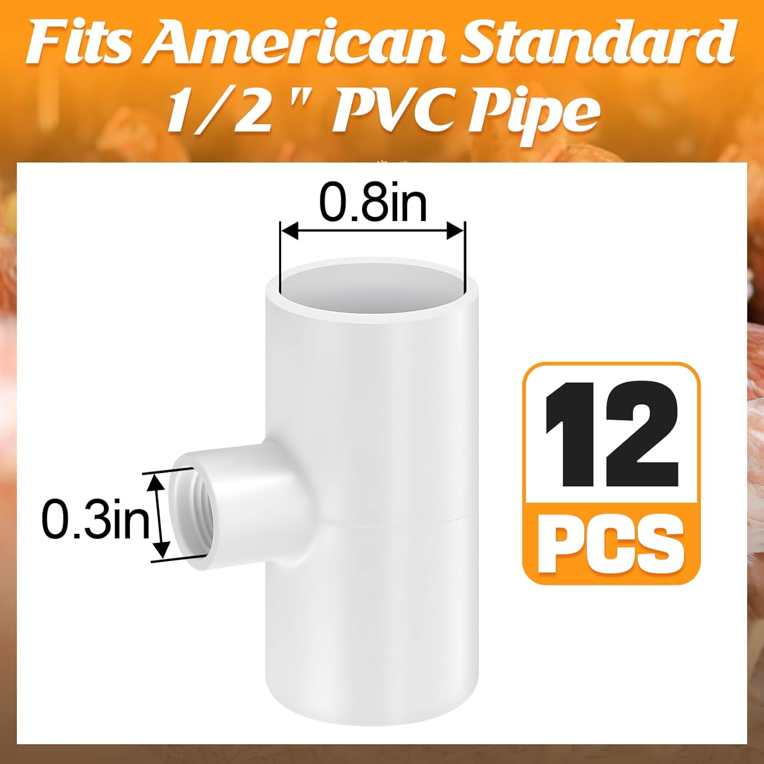 12 Pack Chicken Waterer PVC Tee Fittings - Fully Automatic for Threaded Chicken